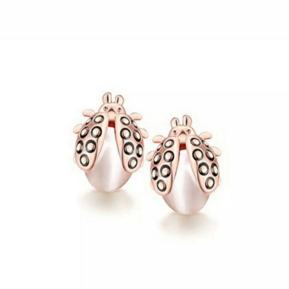 None Jewelry - Rose Goldtone Pearl Good Luck Ladybug Stud Earrings